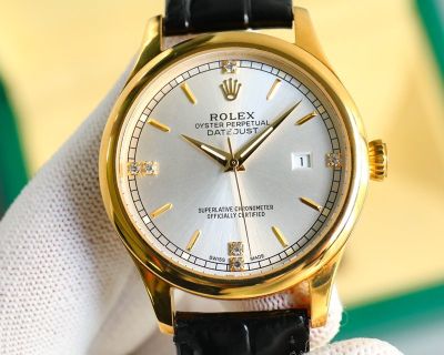 Rolex Datejust 8215 Movement 40mm 316L Steel Italian Leather Strap White/Gold Dial Watch